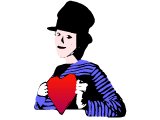 A clown holding a heart